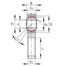 桿端軸承 GAKSR10-PS, 根據(jù) DIN ISO 12 240-4 標(biāo)準(zhǔn)，特種鋼材料，帶右旋外螺紋，免維護(hù)