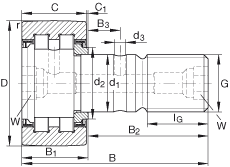 螺栓型滾輪 PWKR47-2RS, 軸向引導(dǎo)，滿裝圓柱滾子，兩側(cè)唇密封