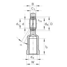 桿端軸承 GIR60-DO-2RS, 根據(jù) DIN ISO 12 240-4 標準，帶右旋內(nèi)螺紋，需維護，兩側(cè)唇密封