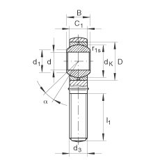 桿端軸承 GAKR5-PB, 根據(jù) DIN ISO 12 240-4 標(biāo)準(zhǔn)，帶右旋外螺紋，需維護(hù)
