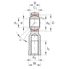 桿端軸承 GIKPR30-PW, 根據(jù) DIN ISO 12 240-4 標(biāo)準(zhǔn)，帶右旋小螺距內(nèi)螺紋，需維護(hù)