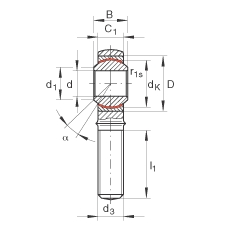桿端軸承 GAKR25-PW, 根據(jù) DIN ISO 12 240-4 標(biāo)準(zhǔn)，帶右旋外螺紋，需維護(hù)