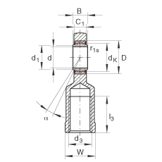 桿端軸承 GIR12-UK, 根據(jù) DIN ISO 12 240-4 標(biāo)準(zhǔn)，帶右旋內(nèi)螺紋，免維護(hù)