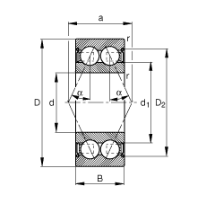 角接觸球軸承 3809-B-2Z-TVH, 雙列，雙側(cè)間隙密封，接觸角 α = 25°