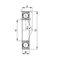 主軸軸承 B71905-E-T-P4S, 調(diào)節(jié)，成對或單元安裝，接觸角 α = 25°，限制公差