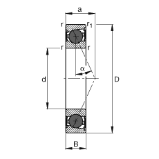 主軸軸承 HCB7010-E-2RSD-T-P4S, 調(diào)節(jié)，成對或單元安裝，接觸角 α = 25°，陶瓷球，兩側(cè)唇密封，非接觸，限制公差