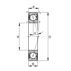 主軸軸承 B7015-C-2RSD-T-P4S, 調節(jié)，成對安裝，接觸角 α = 15°，兩側唇密封，非接觸，加嚴公差