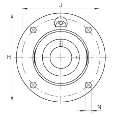 軸承座單元 RME90, 帶四個(gè)螺栓孔的法蘭的軸承座單元，定心凸出物，鑄鐵，偏心鎖圈，R 型密封