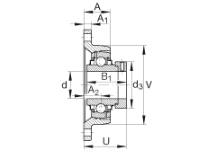 軸承座單元 RCJT3/4, 對角法蘭軸承座單元，鑄鐵，根據(jù) ABMA 15 - 1991, ABMA 14 - 1991, ISO3228 帶有偏心緊定環(huán)，R型密封，英制
